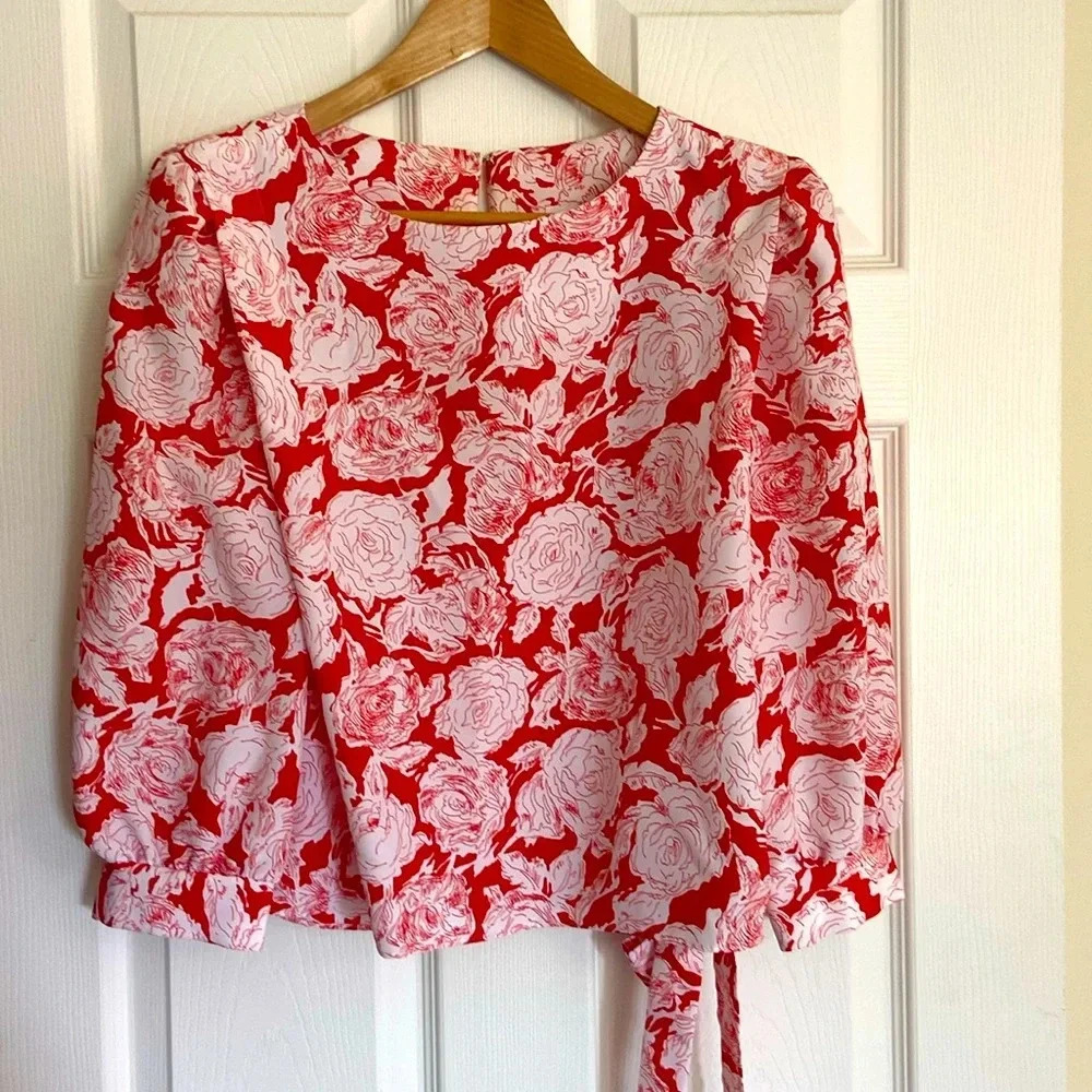 Amy-Deb 2-piece blouse and skirt, red, floral